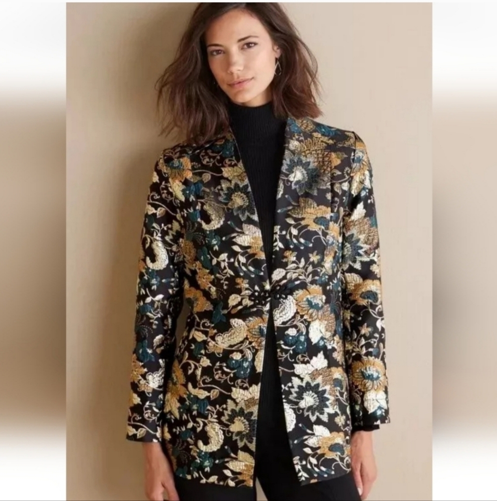 NWT SoftSurroundings Gold-Black Viola Jacquard Jacket Large RT $180